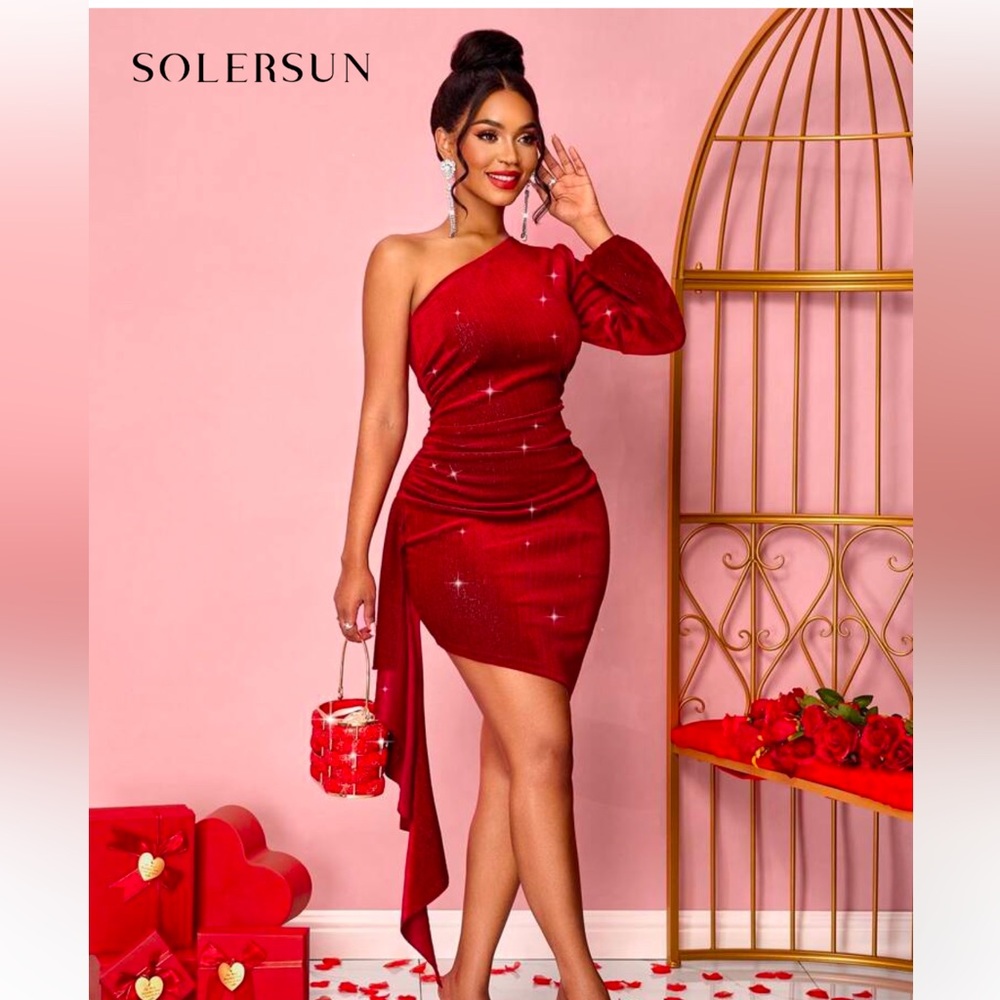 SHEIN Red one sleeve dress